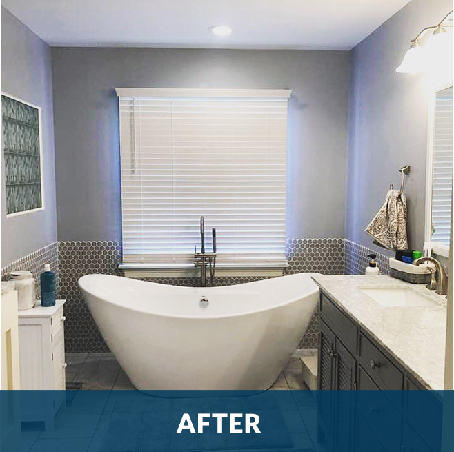 After picture of an interior bathroom remodeling project by Stello Homes